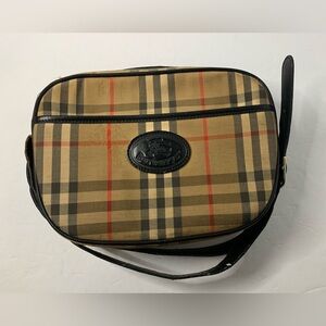 Burberry Tan and Black Shoulder Bag with Iconic Plaid Design